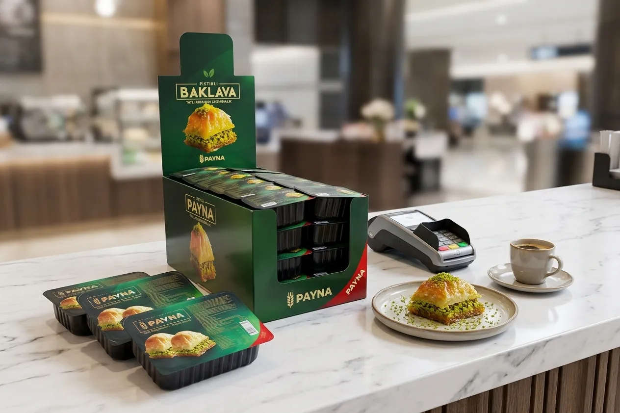 Laziz Baklava B2B-Display am POS – einzeln verpackte Premium-Portionen